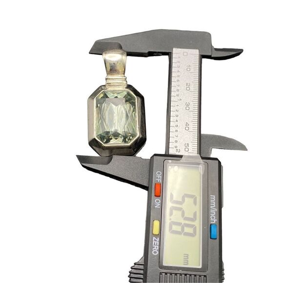 Vintage emerald shape glass pendant matching post earrings tested .500 silver co - Picture 4 of 7